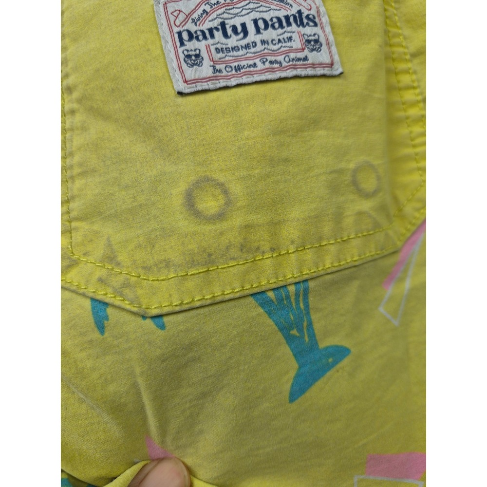 Party Pants Mens Yellow Palm Tree Retro Print Swim Trunks Board Shorts Size L - Picture 10 of 16